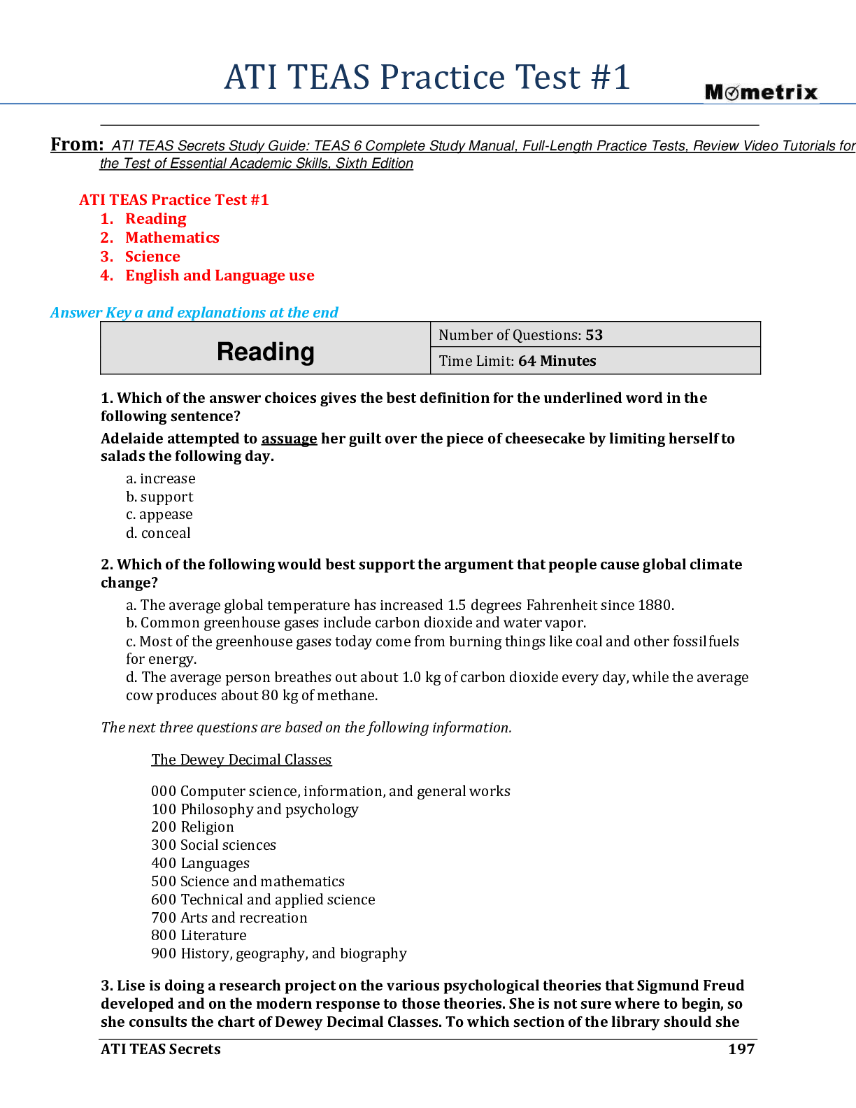 Preview image for ATI TEAS Practice Test #1 FROM: ATI TEAS Secrets Study Guide: TEAS 6 Complete Study Manual, Full-Length Practice Tests, Review Video Tutorials for the Test of Essential Academic Skills, Sixth Edition.